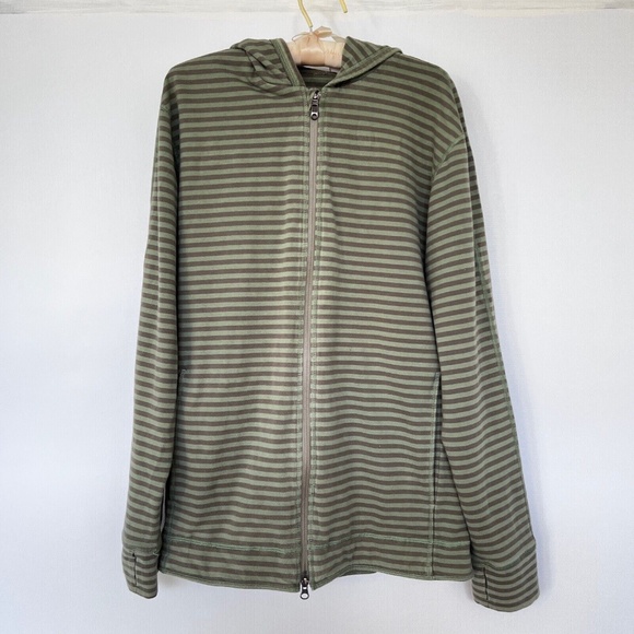 Lululemon Mens Hoodie Full Zip Striped Sweater Green Jacket Size XL - Picture 1 of 6